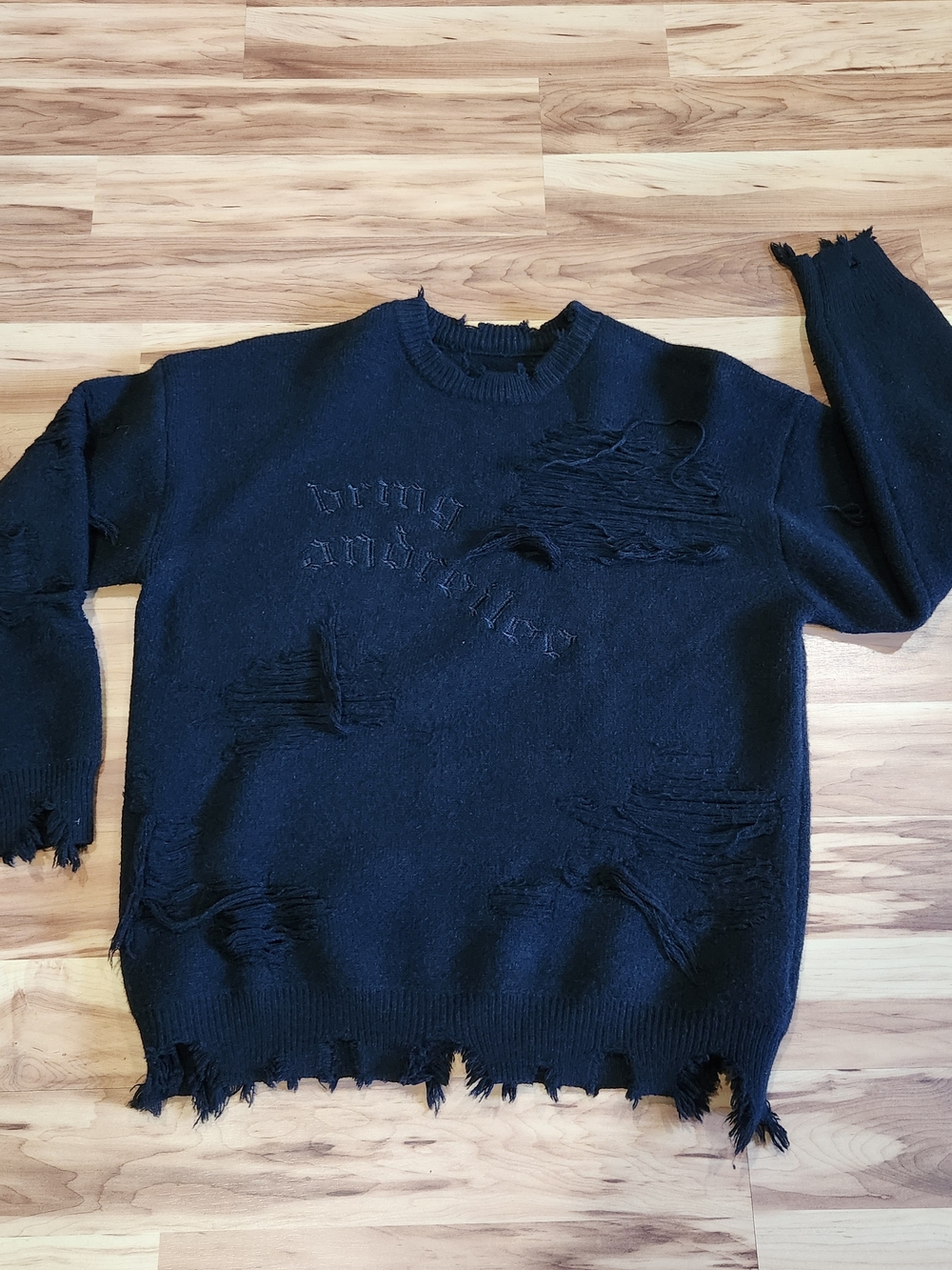 Black Distressed Crewneck Sweater - Unbranded